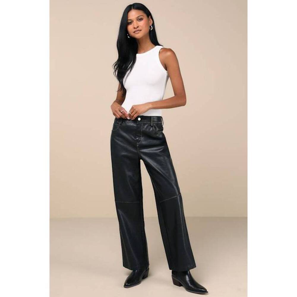 Lulus Perfect Edge Black Distressed Vegan Leather High-rise Pants - Size L